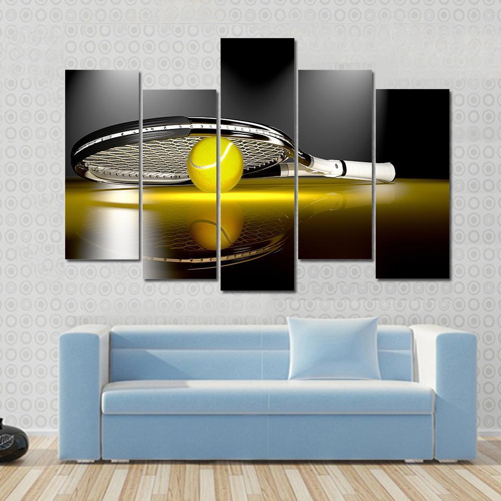 Tennis Ball Under Racket Canvas Wall Art-5 Pop-Gallery Wrap-47" x 32"-Tiaracle