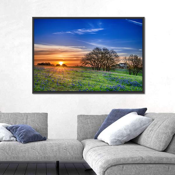 Texas Bluebonnet Field Canvas Wall Art-1 Piece-Floating Frame-24" x 16"-Tiaracle