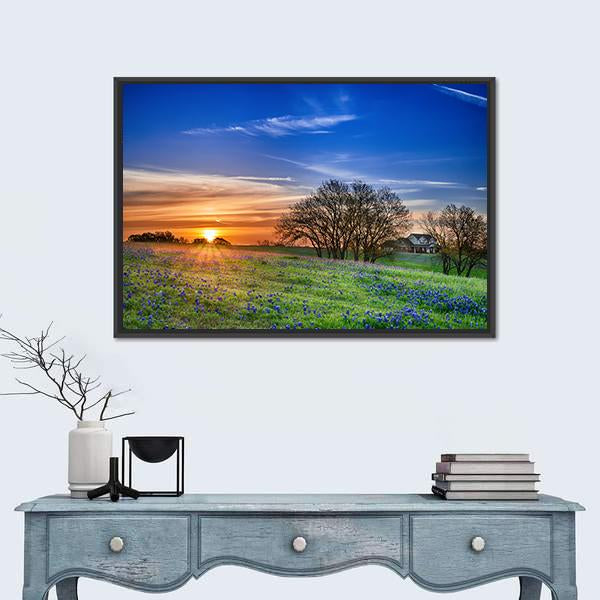 Texas Bluebonnet Field Canvas Wall Art-3 Horizontal-Gallery Wrap-25" x 16"-Tiaracle