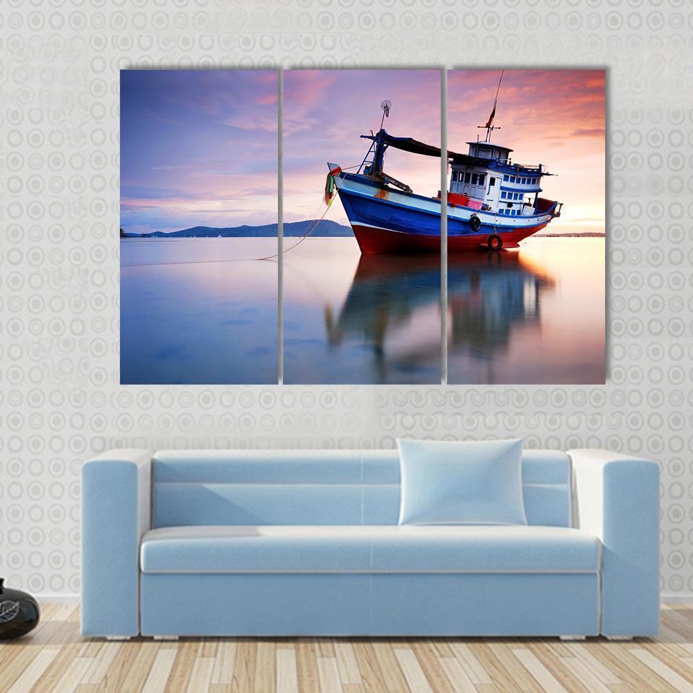 Thai Fishing Boat Canvas Wall Art-3 Horizontal-Gallery Wrap-37" x 24"-Tiaracle