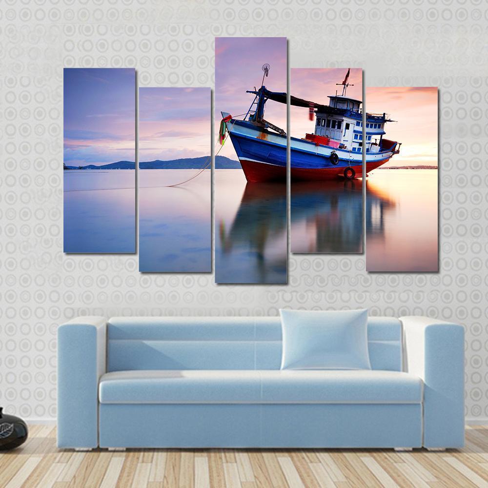 Thai Fishing Boat Canvas Wall Art-5 Pop-Gallery Wrap-47" x 32"-Tiaracle