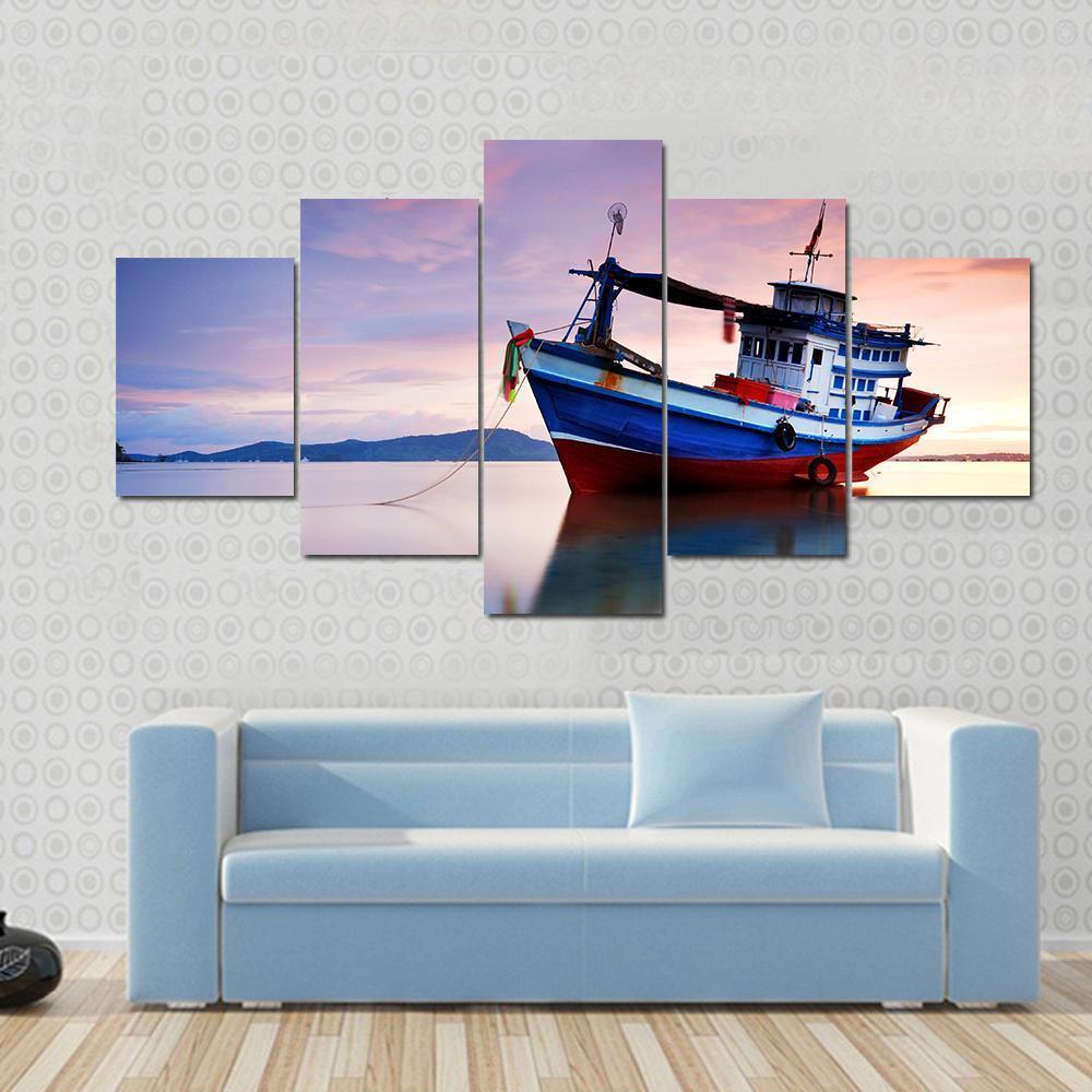 Thai Fishing Boat Canvas Wall Art-5 Star-Gallery Wrap-62" x 32"-Tiaracle