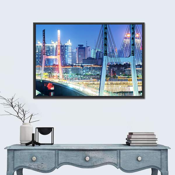 The Bridge In Shanghai Canvas Wall Art-1 Piece-Floating Frame-24" x 16"-Tiaracle