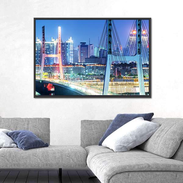 The Bridge In Shanghai Canvas Wall Art-3 Horizontal-Gallery Wrap-25" x 16"-Tiaracle