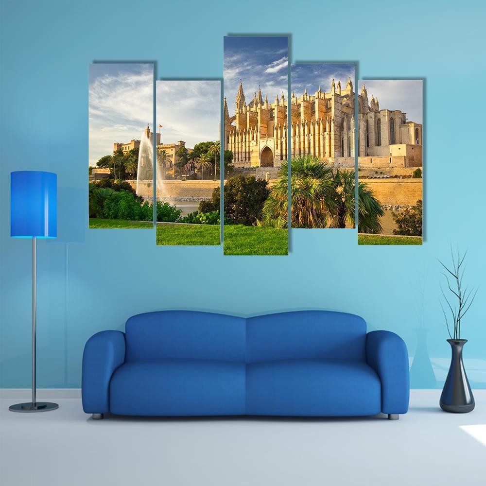Palma Cathedral Spain Canvas Wall Art-5 Pop-Gallery Wrap-47" x 32"-Tiaracle