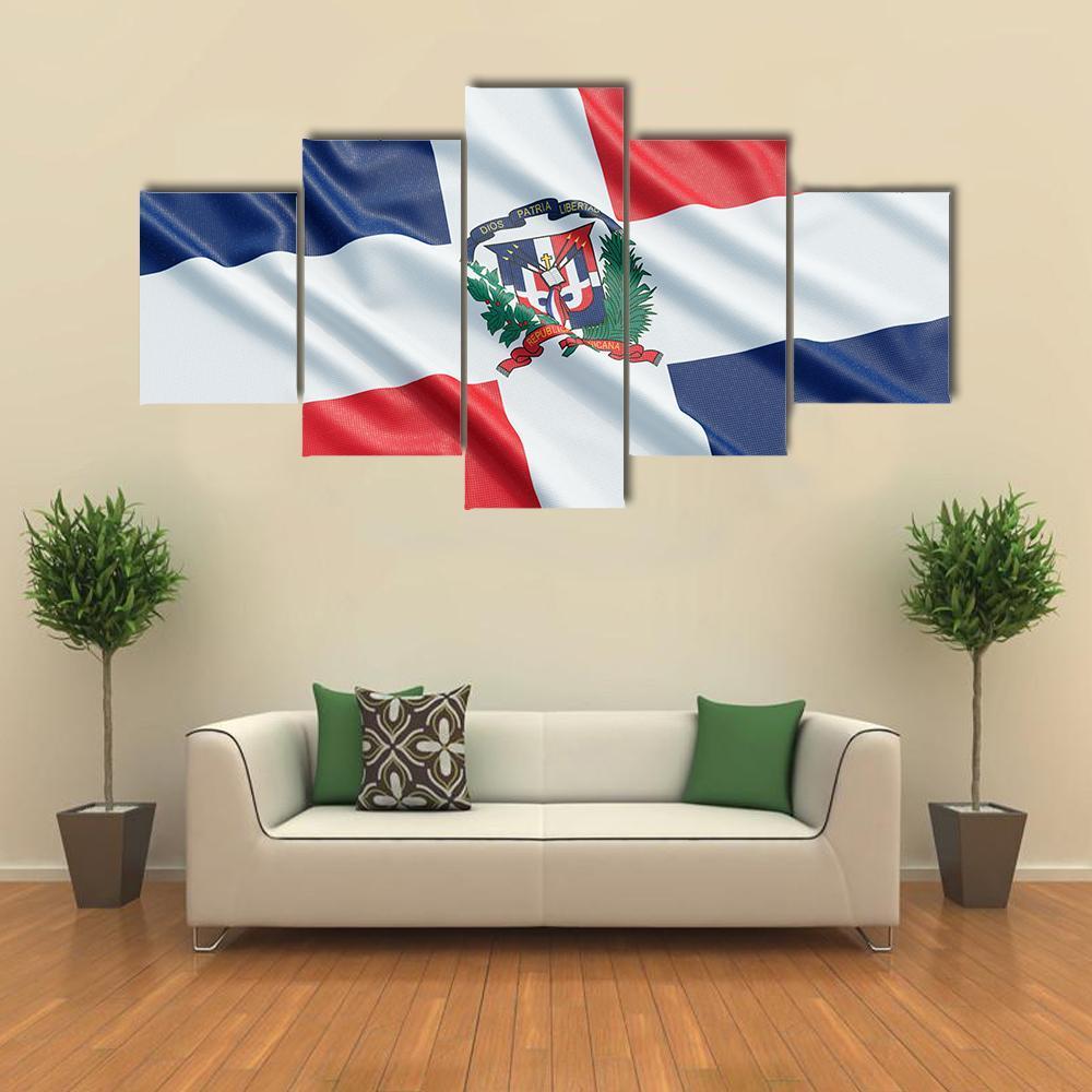 The Dominican Republic Flag Canvas Wall Art-5 Star-Gallery Wrap-62" x 32"-Tiaracle