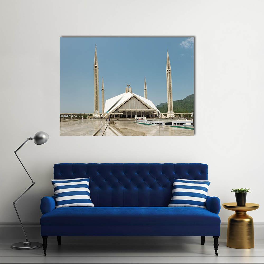 Faisal Mosque In Islamabad Canvas Wall Art-1 Piece-Gallery Wrap-48" x 32"-Tiaracle