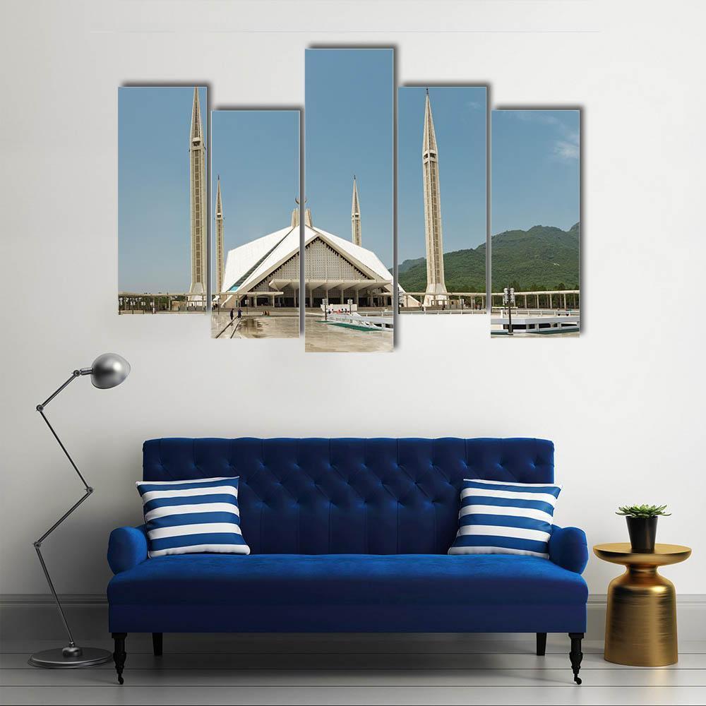 Faisal Mosque In Islamabad Canvas Wall Art-5 Pop-Gallery Wrap-47" x 32"-Tiaracle