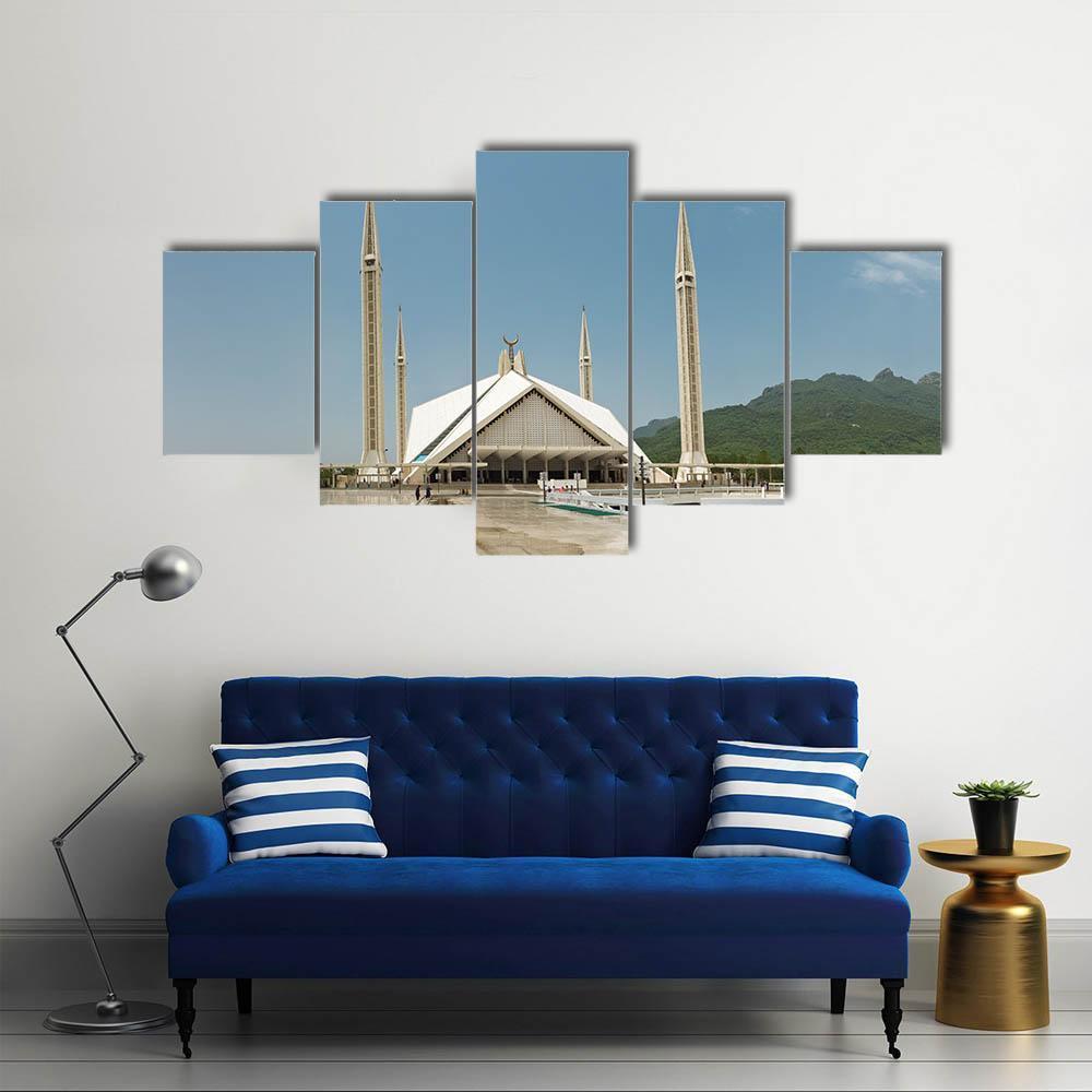 Faisal Mosque In Islamabad Canvas Wall Art-5 Star-Gallery Wrap-62" x 32"-Tiaracle