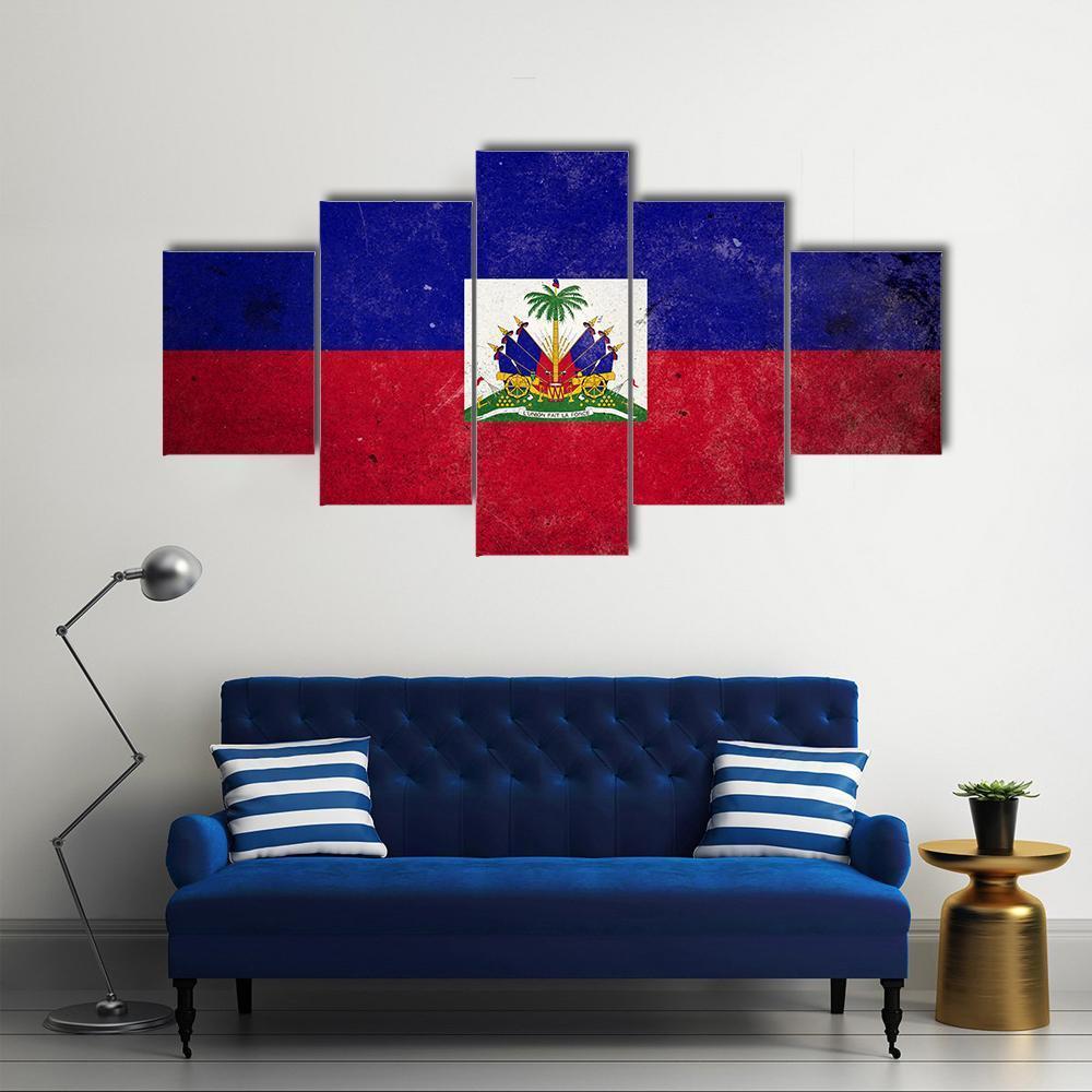 Flag Of Haiti Canvas Wall Art-5 Star-Gallery Wrap-62" x 32"-Tiaracle