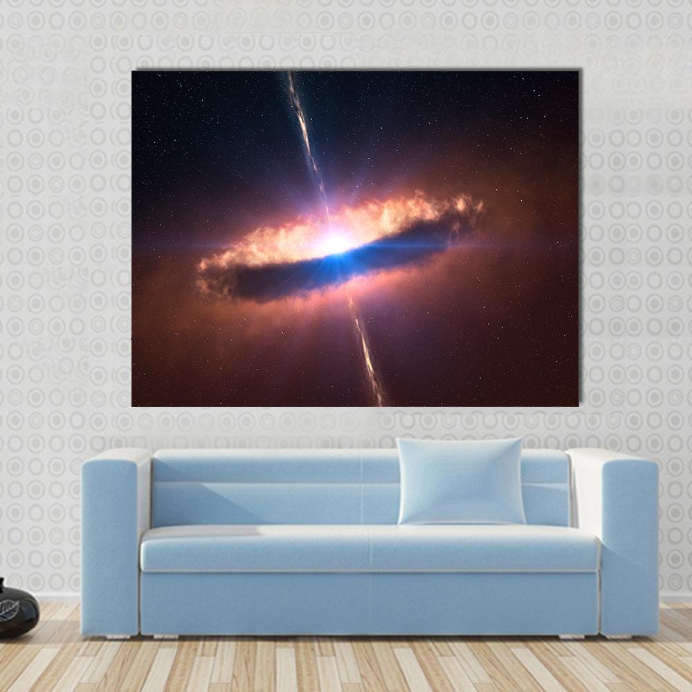 Galaxy System With Bright Optical Centre Element Canvas Wall Art-1 Piece-Gallery Wrap-48" x 32"-Tiaracle