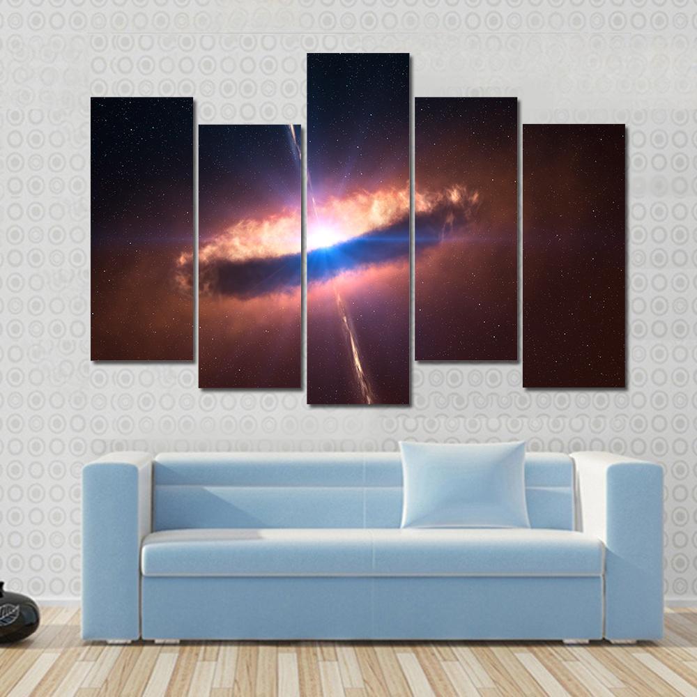 Galaxy System With Bright Optical Centre Element Canvas Wall Art-5 Pop-Gallery Wrap-47" x 32"-Tiaracle