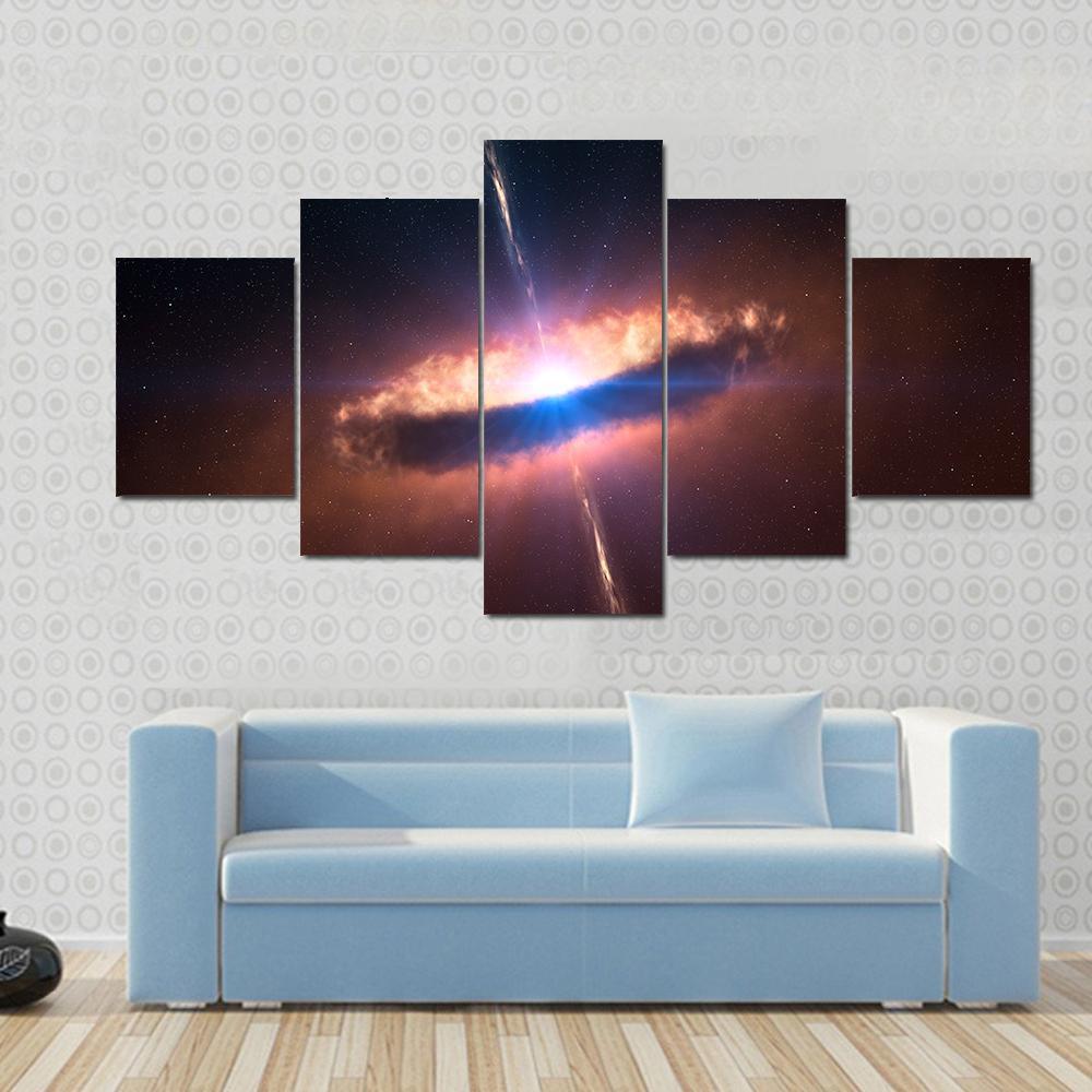 Galaxy System With Bright Optical Centre Element Canvas Wall Art-5 Star-Gallery Wrap-62" x 32"-Tiaracle