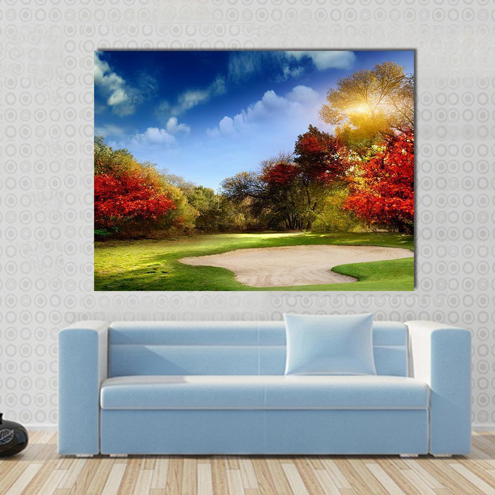 Golf Course In Autumn Canvas Wall Art-1 Piece-Gallery Wrap-48" x 32"-Tiaracle