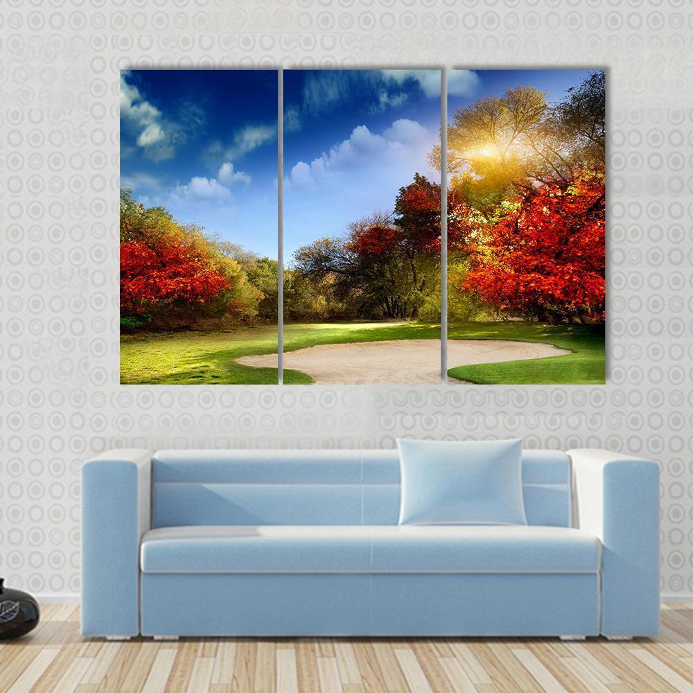 Golf Course In Autumn Canvas Wall Art-3 Horizontal-Gallery Wrap-37" x 24"-Tiaracle