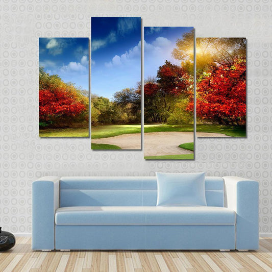 Golf Course In Autumn Canvas Wall Art-4 Pop-Gallery Wrap-50" x 32"-Tiaracle