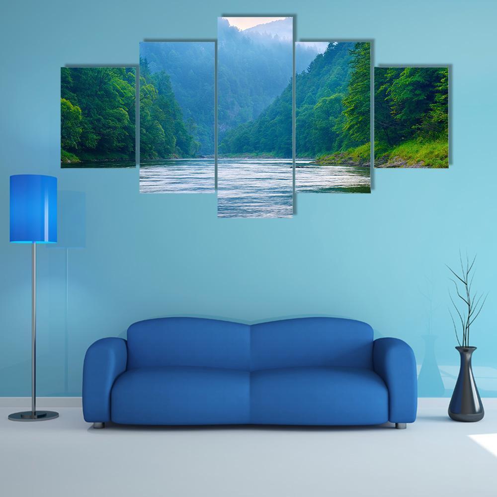 The Gorge Of Mountain River Canvas Wall Art-5 Star-Gallery Wrap-62" x 32"-Tiaracle