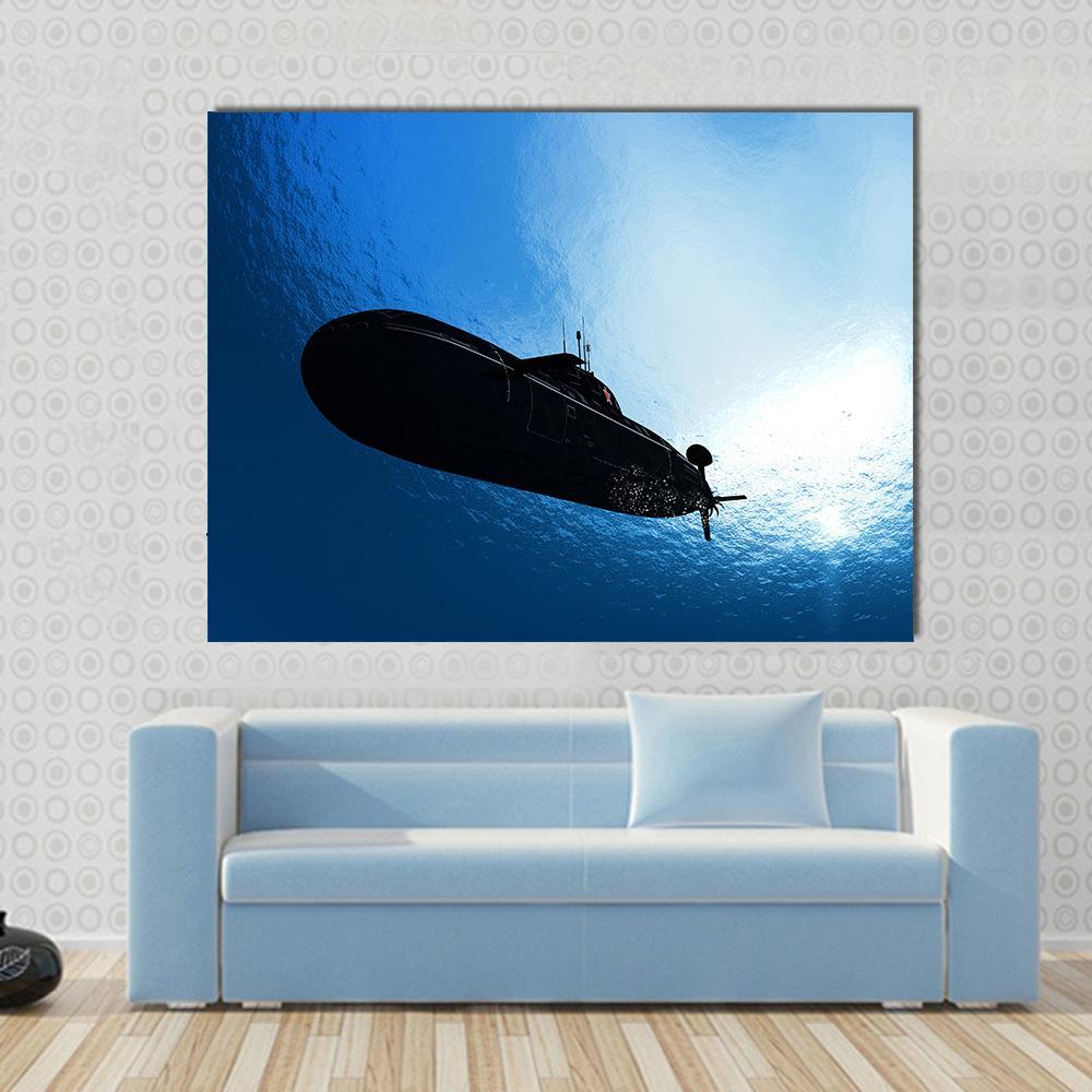 Military Submarine In Sea Canvas Wall Art-1 Piece-Gallery Wrap-48" x 32"-Tiaracle