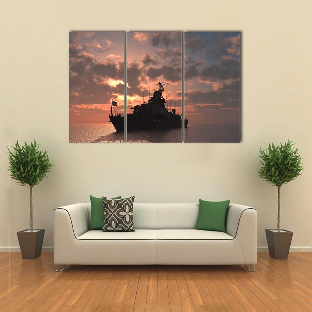 Military Ship In Sea Canvas Wall Art-3 Horizontal-Gallery Wrap-37" x 24"-Tiaracle