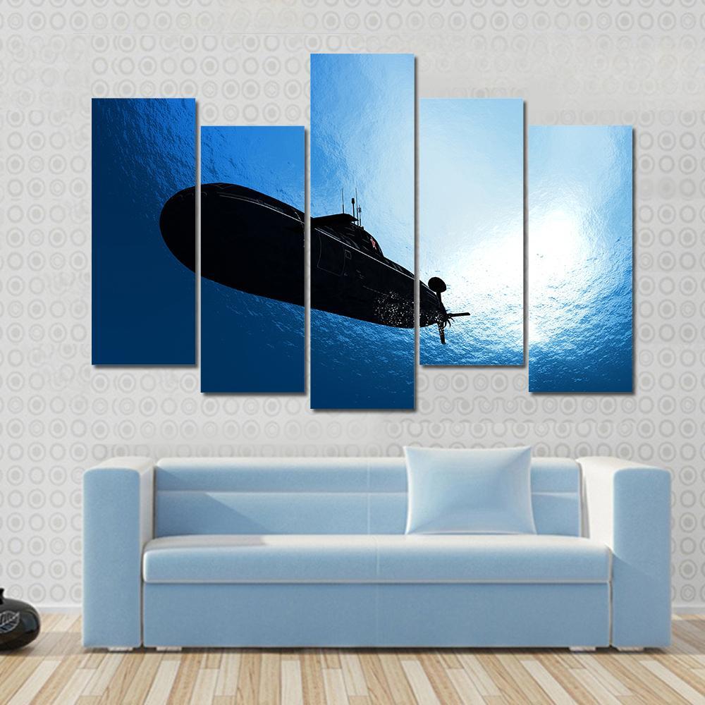 Military Submarine In Sea Canvas Wall Art-5 Pop-Gallery Wrap-47" x 32"-Tiaracle