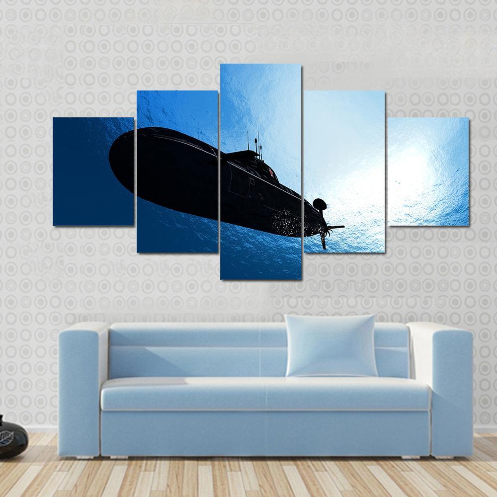 Military Submarine In Sea Canvas Wall Art-5 Star-Gallery Wrap-62" x 32"-Tiaracle