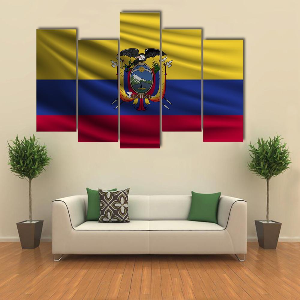 National Flag Of Ecuador Canvas Wall Art-5 Pop-Gallery Wrap-47" x 32"-Tiaracle