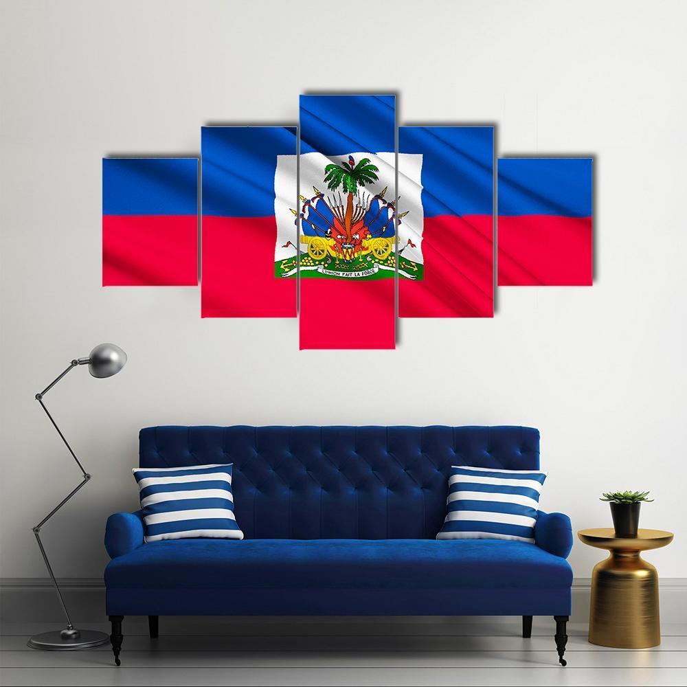 National Flag Of Haiti Canvas Wall Art-5 Star-Gallery Wrap-62" x 32"-Tiaracle
