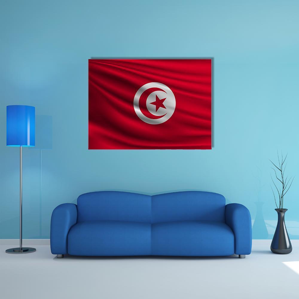 Flag Of Tunisia Canvas Wall Art-1 Piece-Gallery Wrap-48" x 32"-Tiaracle
