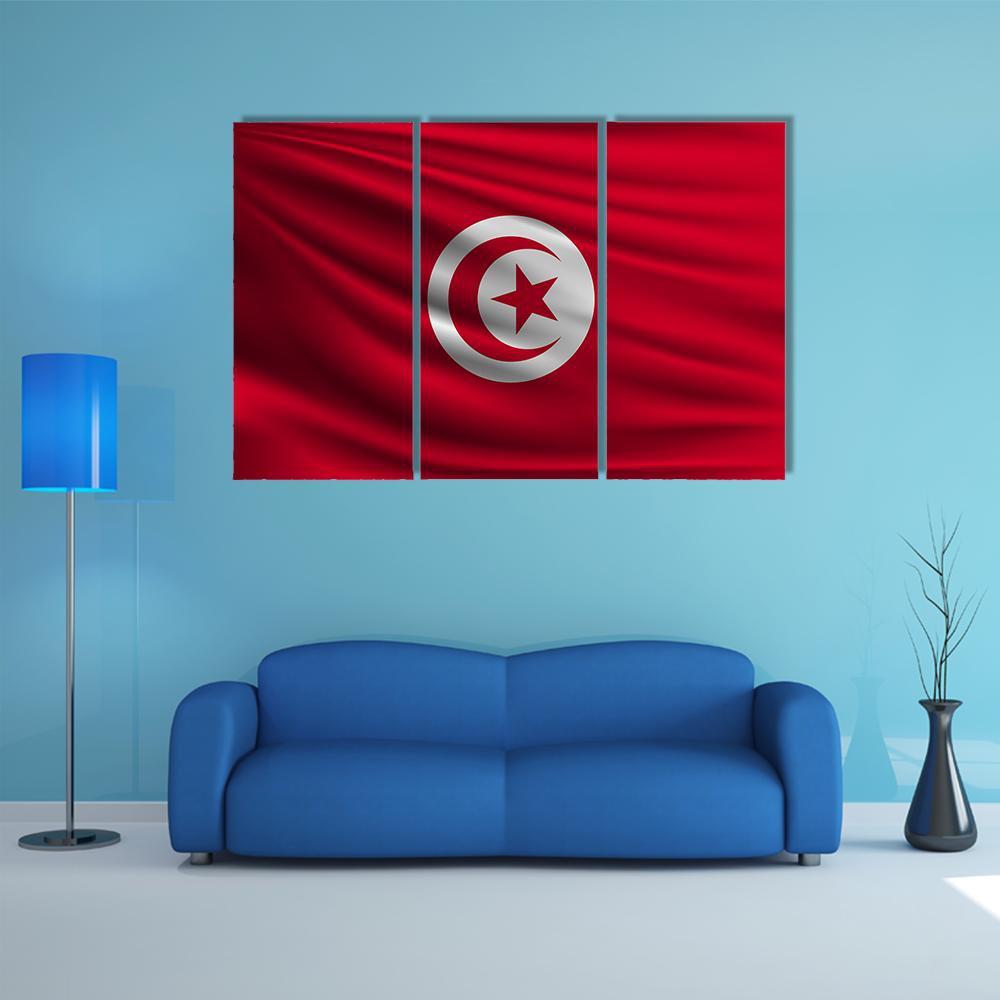 Flag Of Tunisia Canvas Wall Art-3 Horizontal-Gallery Wrap-37" x 24"-Tiaracle
