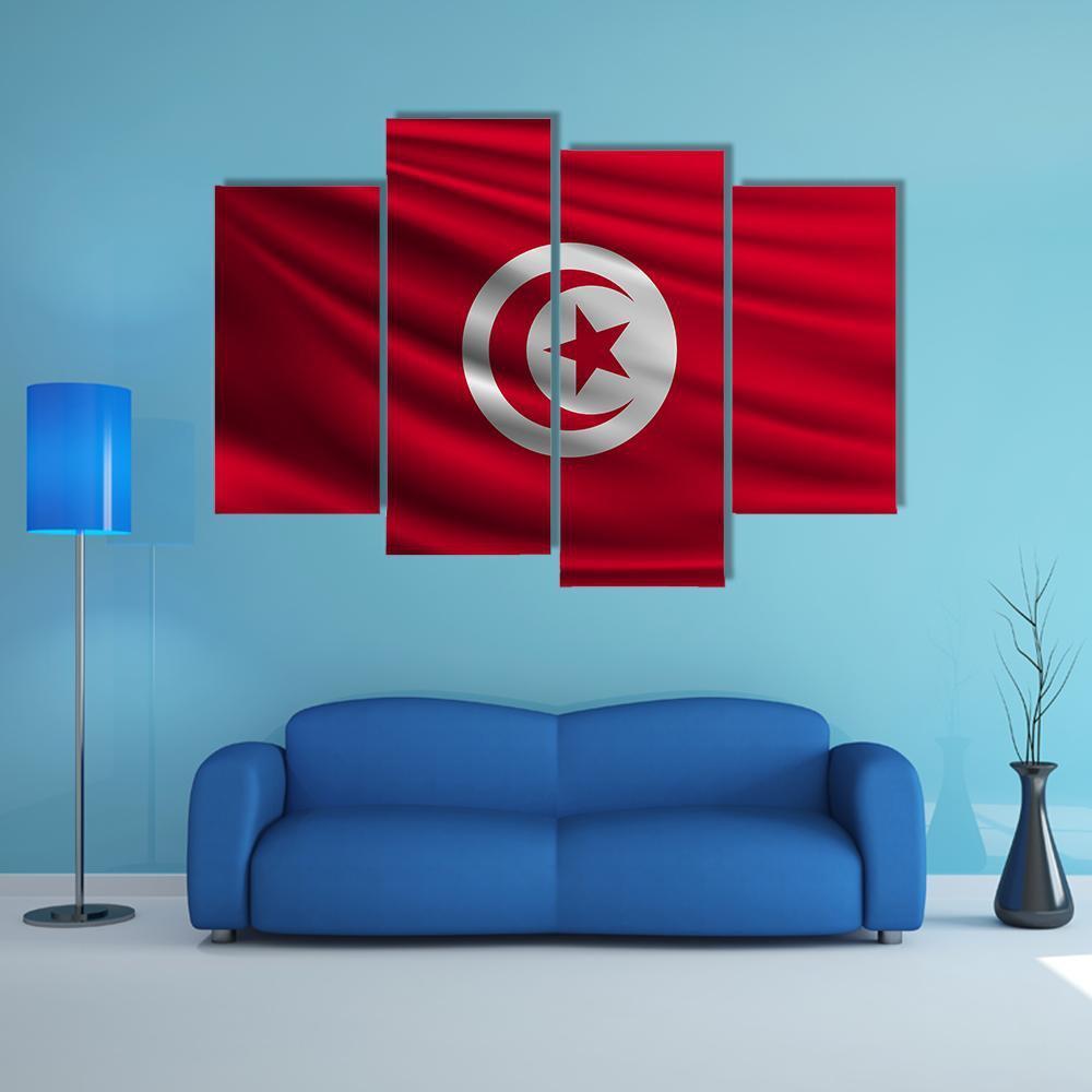 Flag Of Tunisia Canvas Wall Art-4 Pop-Gallery Wrap-50" x 32"-Tiaracle