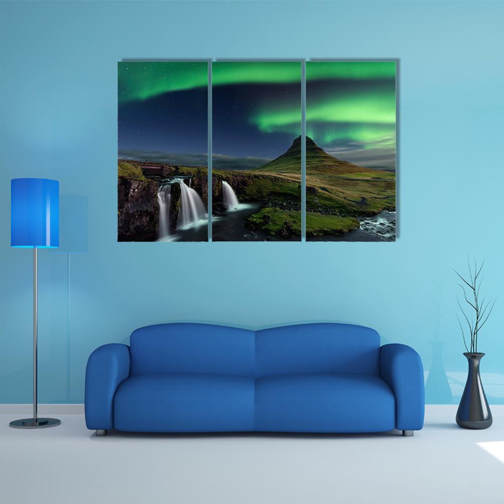 Northern Light At Mountain Canvas Wall Art-3 Horizontal-Gallery Wrap-37" x 24"-Tiaracle