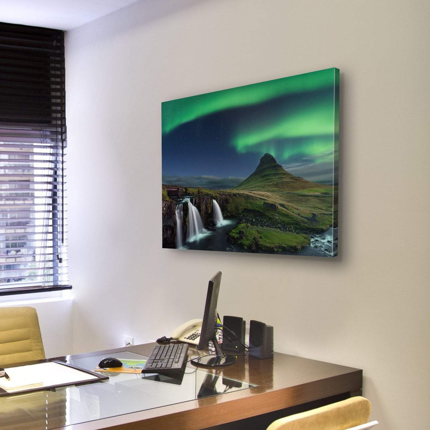 Northern Light At Mountain Canvas Wall Art-3 Horizontal-Gallery Wrap-25" x 16"-Tiaracle