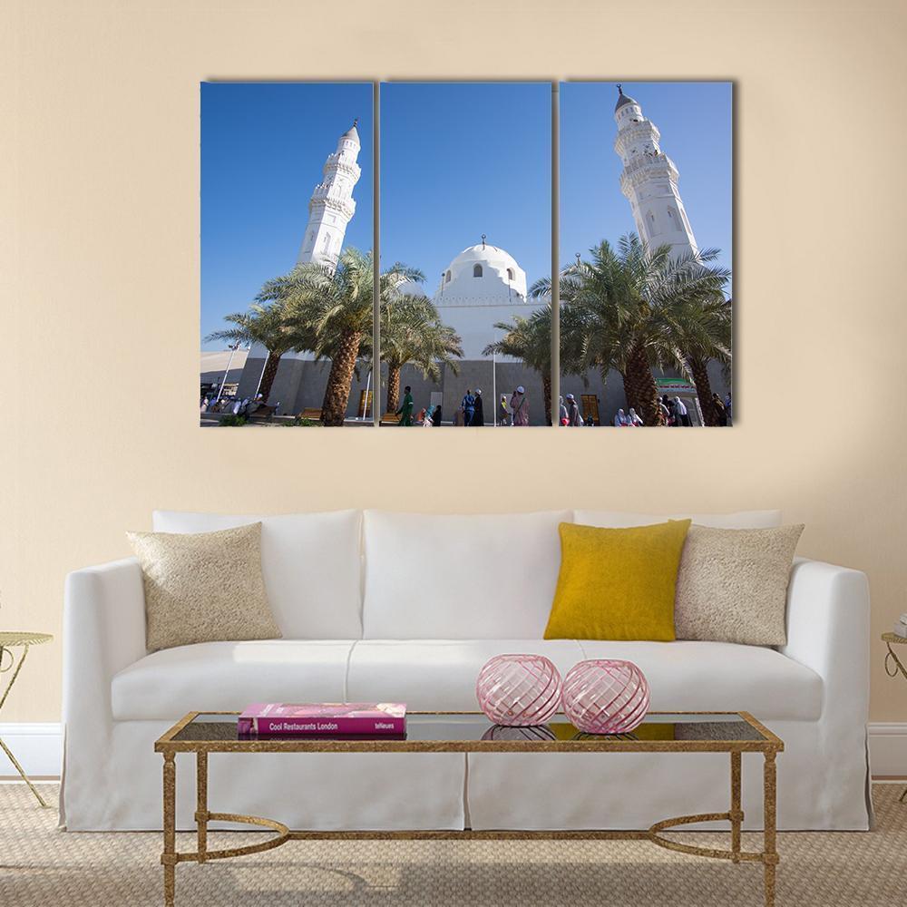 Quba Mosque Medinah Canvas Wall Art-3 Horizontal-Gallery Wrap-37" x 24"-Tiaracle