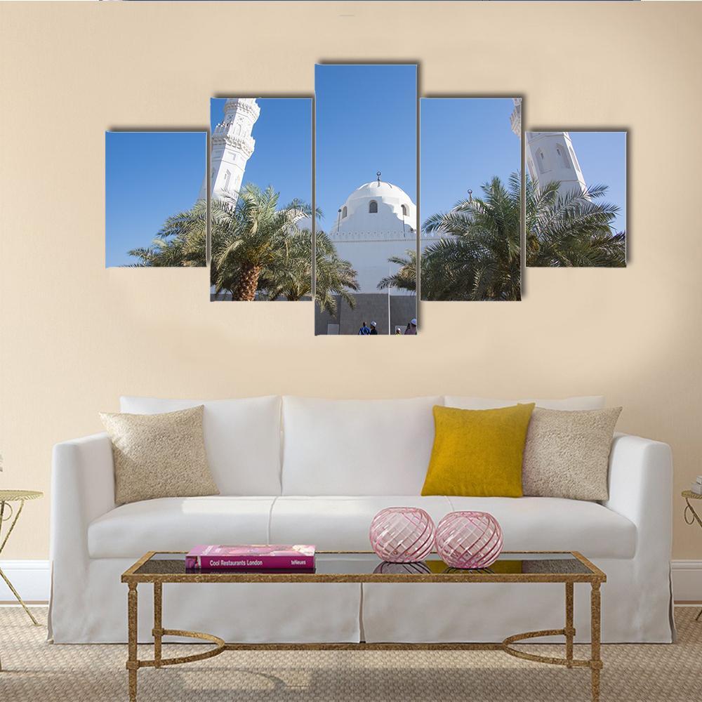 Quba Mosque Medinah Canvas Wall Art-5 Star-Gallery Wrap-62" x 32"-Tiaracle