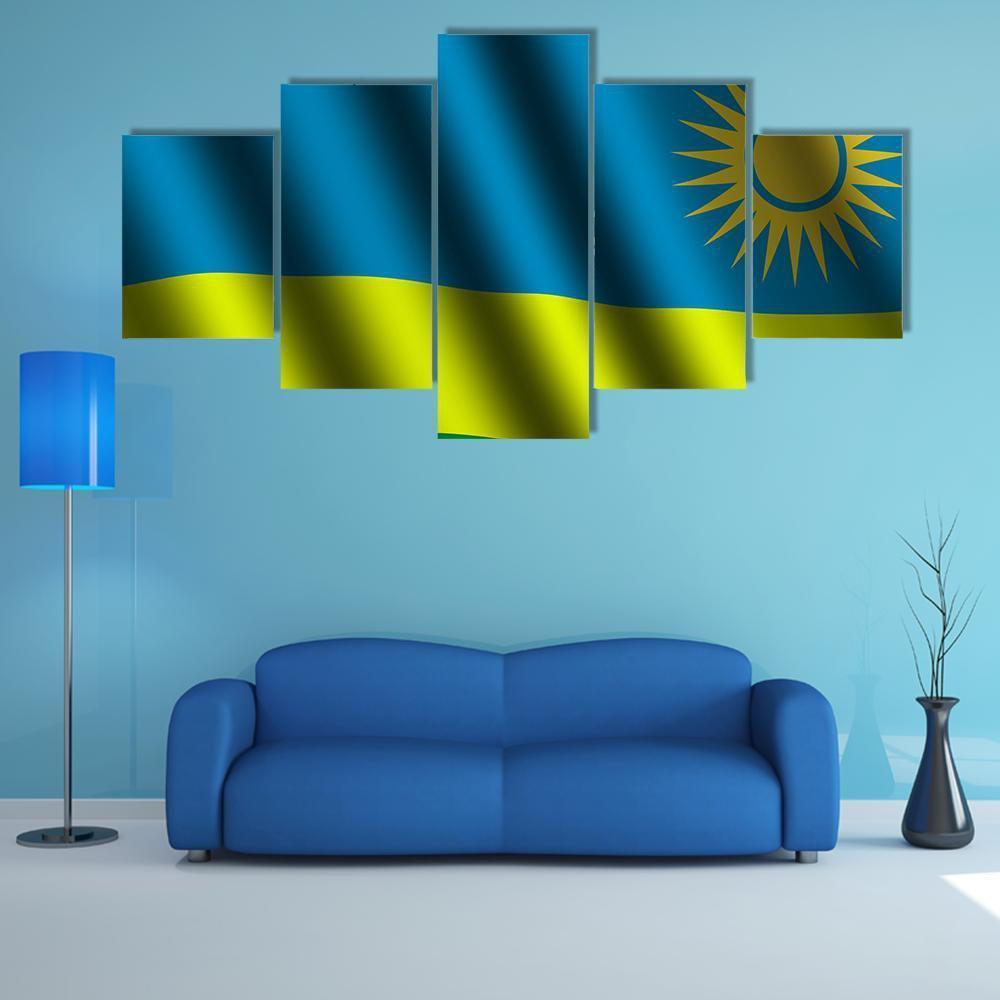 Waving Rwanda Flag Canvas Wall Art-5 Star-Gallery Wrap-62" x 32"-Tiaracle