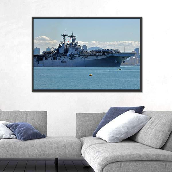 The USS Boxer Departing Canvas Wall Art-1 Piece-Floating Frame-24" x 16"-Tiaracle