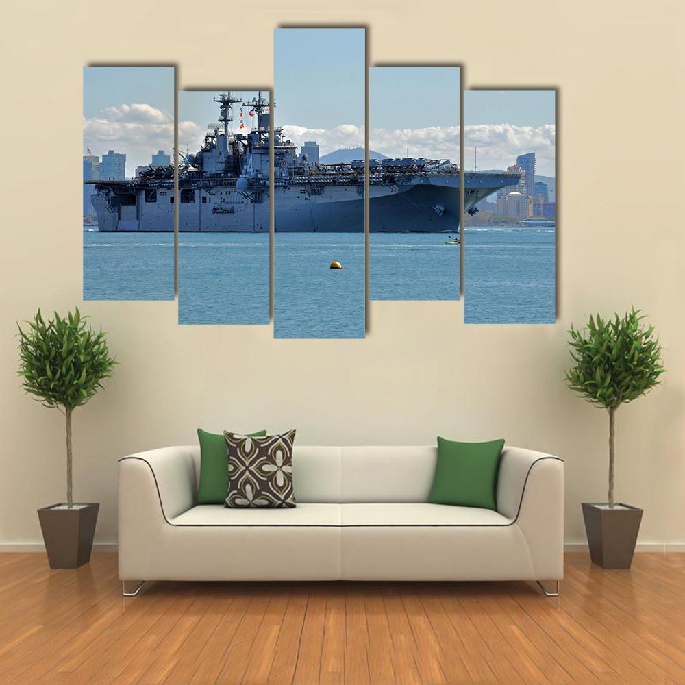 The USS Boxer Departing Canvas Wall Art-5 Pop-Gallery Wrap-47" x 32"-Tiaracle