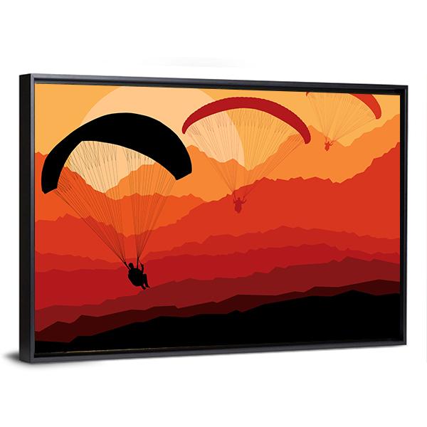 Three Paragliders Over Mountains Canvas Wall Art-3 Horizontal-Gallery Wrap-25" x 16"-Tiaracle