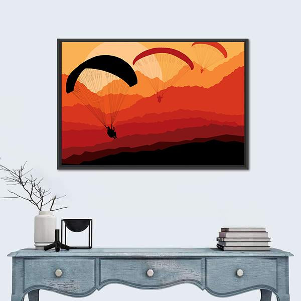 Three Paragliders Over Mountains Canvas Wall Art-3 Horizontal-Gallery Wrap-25" x 16"-Tiaracle