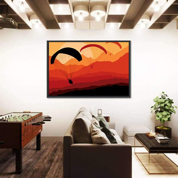 Three Paragliders Over Mountains Canvas Wall Art-3 Horizontal-Gallery Wrap-25" x 16"-Tiaracle