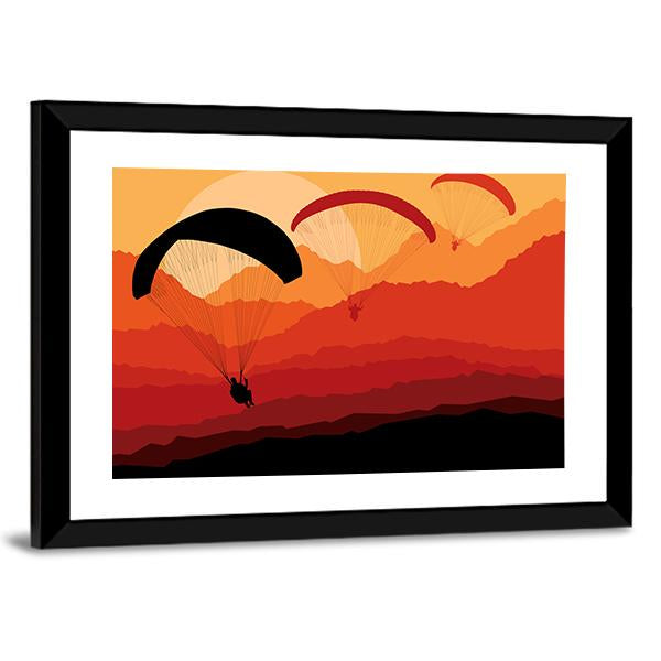 Three Paragliders Over Mountains Canvas Wall Art-3 Horizontal-Gallery Wrap-25" x 16"-Tiaracle