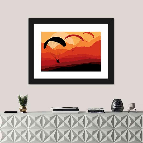 Three Paragliders Over Mountains Canvas Wall Art-3 Horizontal-Gallery Wrap-25" x 16"-Tiaracle