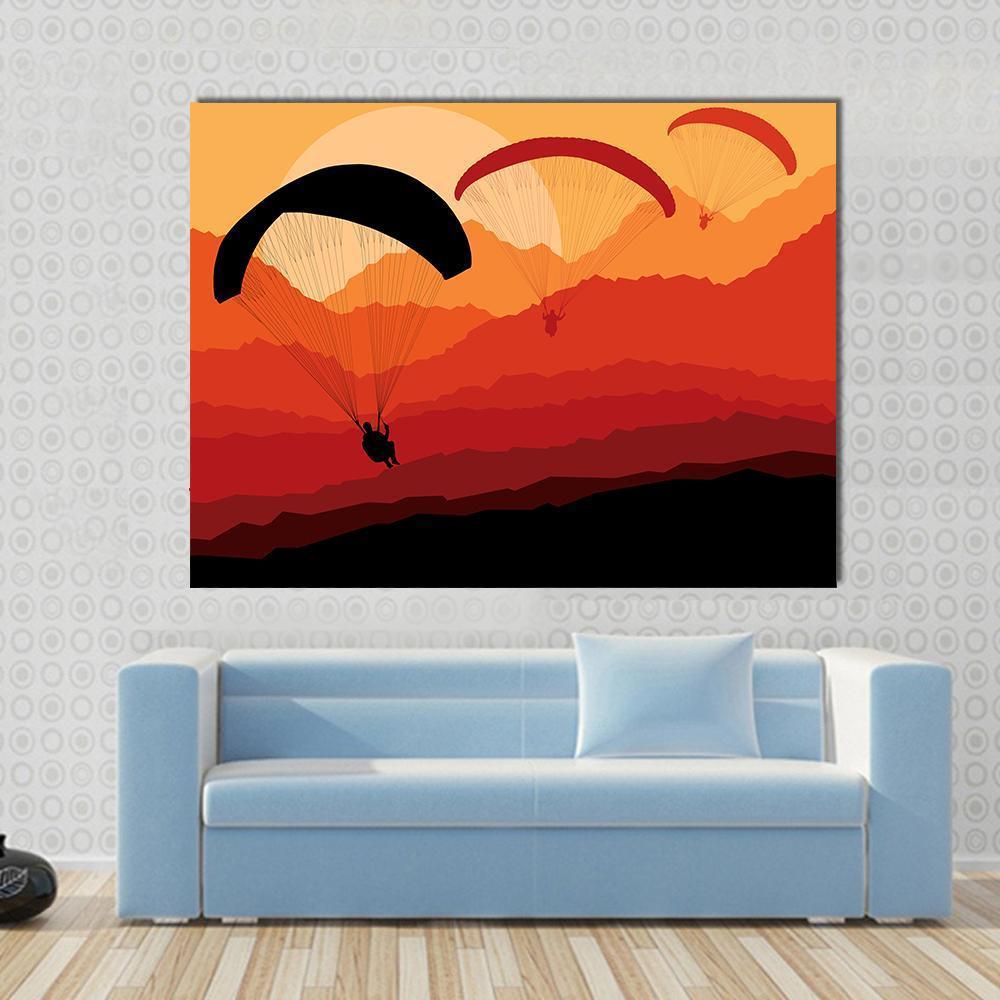 Three Paragliders Over Mountains Canvas Wall Art-1 Piece-Gallery Wrap-48" x 32"-Tiaracle