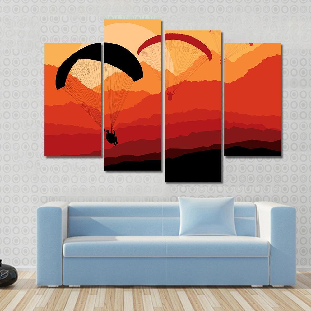 Three Paragliders Over Mountains Canvas Wall Art-4 Pop-Gallery Wrap-50" x 32"-Tiaracle