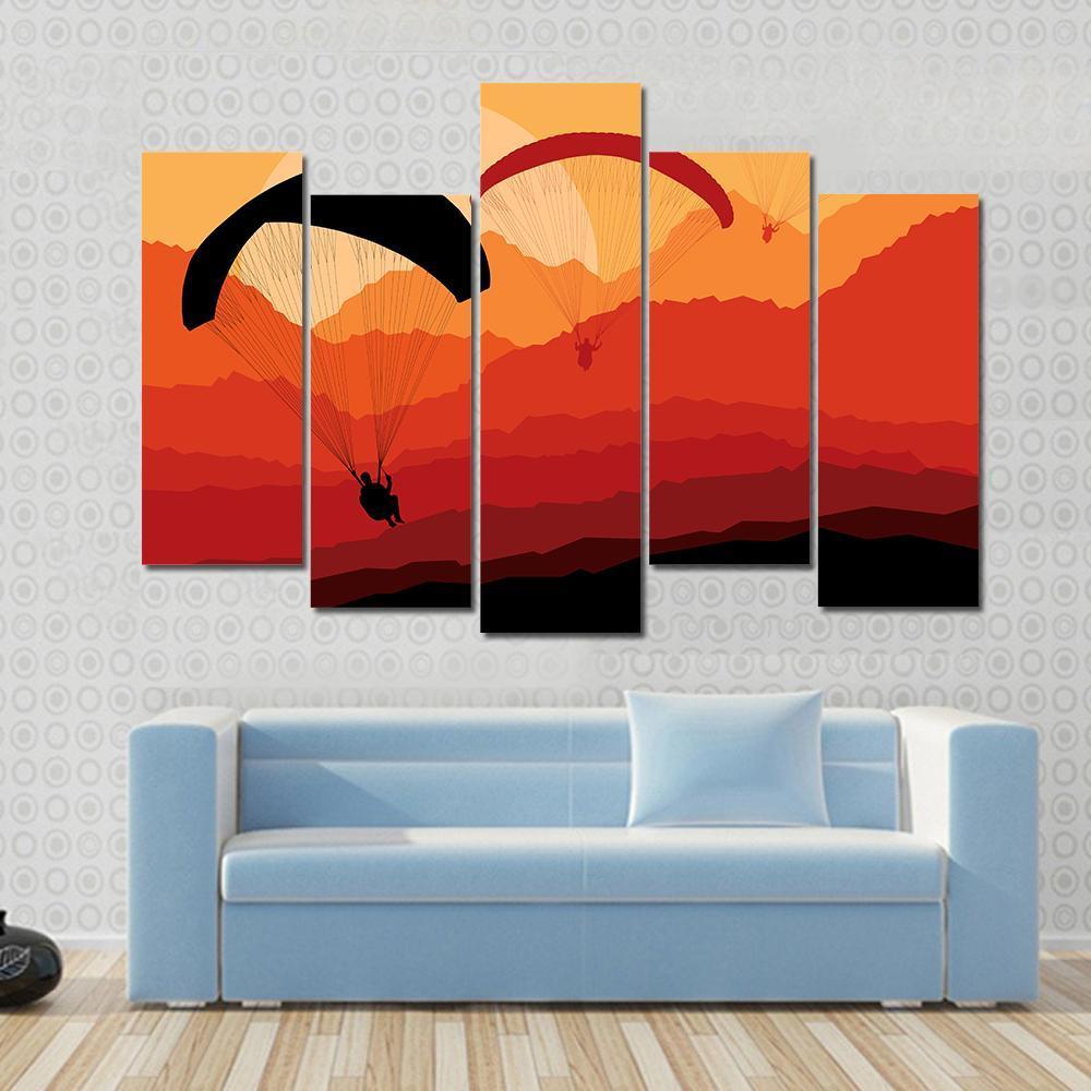 Three Paragliders Over Mountains Canvas Wall Art-5 Pop-Gallery Wrap-47" x 32"-Tiaracle