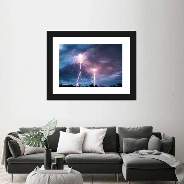 Thunder Lightning Canvas Wall Art-1 Piece-Framed Print-20" x 16"-Tiaracle