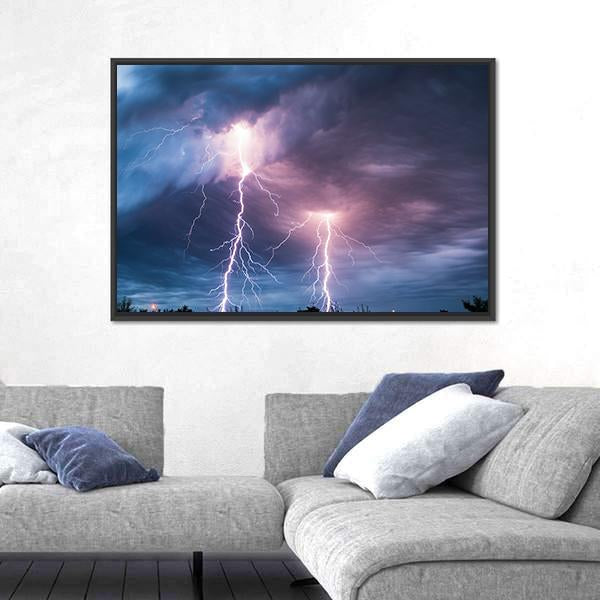 Thunder Lightning Canvas Wall Art-1 Piece-Floating Frame-24" x 16"-Tiaracle