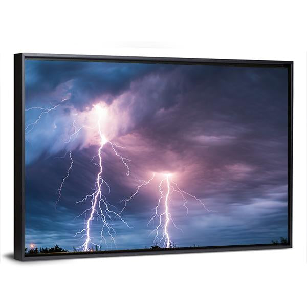 Thunder Lightning Canvas Wall Art-3 Horizontal-Gallery Wrap-25" x 16"-Tiaracle