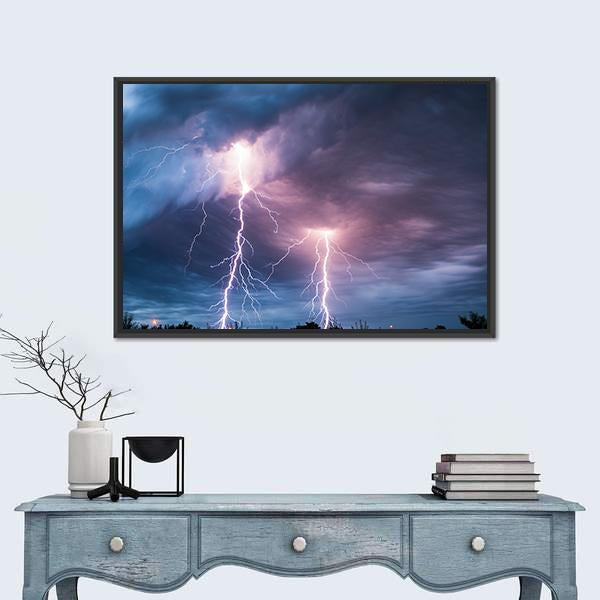 Thunder Lightning Canvas Wall Art-3 Horizontal-Gallery Wrap-25" x 16"-Tiaracle