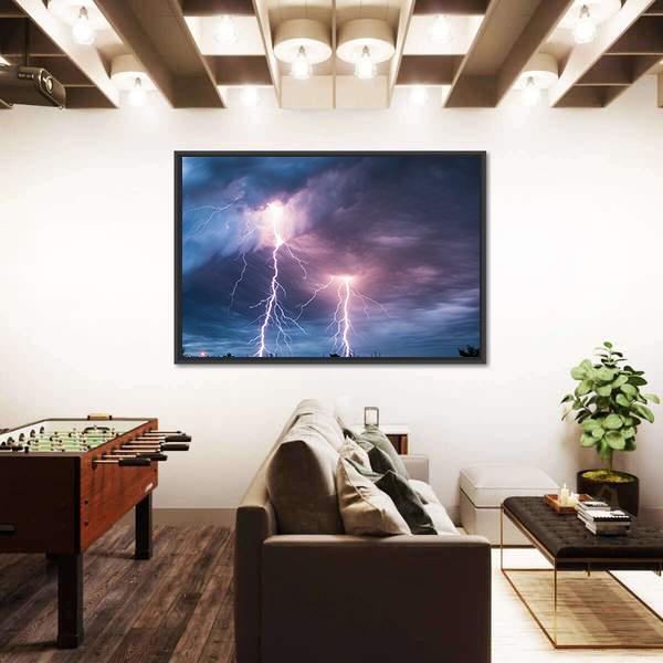 Thunder Lightning Canvas Wall Art-3 Horizontal-Gallery Wrap-25" x 16"-Tiaracle